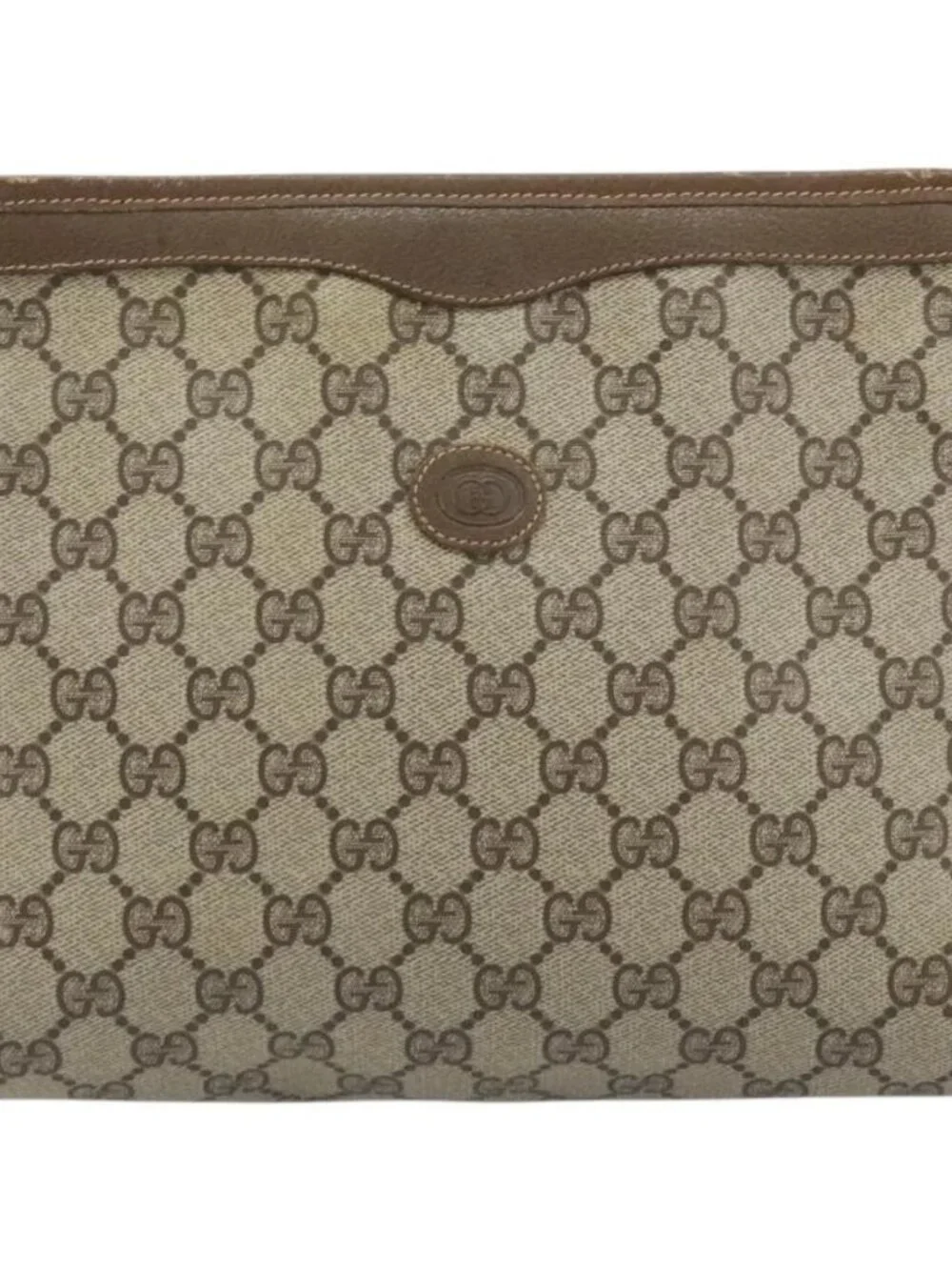 GUCCI GG Supreme Clutch Bag PVC Beige Gold 97 01 038 Auth 173939